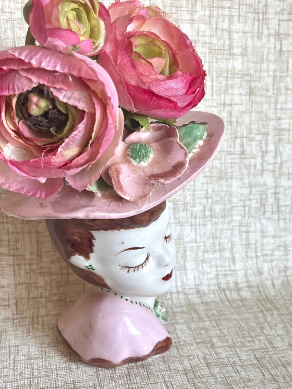 Vintage Lady Head Vase Ceramic Planter Glamour Girl 1940s Flower Vase - Picture 2 of 10